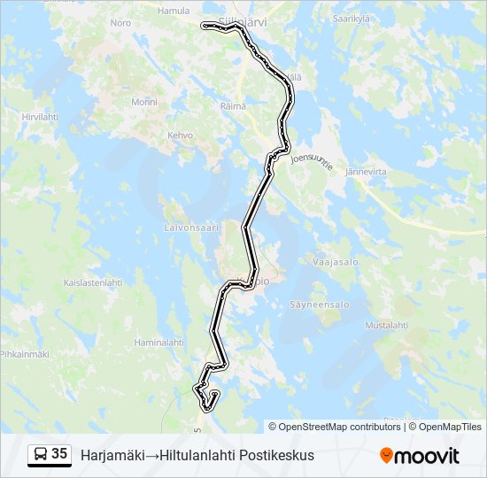 35 Reitti: Aikataulut, pysäkit ja kartat – Harjamäki‎→Hiltulanlahti  Postikeskus (päivitetty)