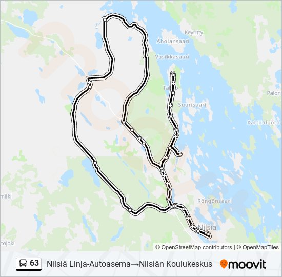 63 Reitti: Aikataulut, pysäkit ja kartat – Nilsiä Linja-Autoasema‎→Nilsiän  Koulukeskus (päivitetty)