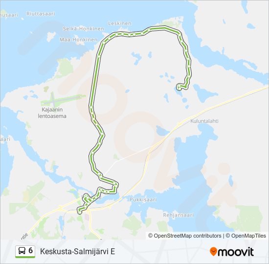 6 Reitti: Aikataulut, pysäkit ja kartat – Keskusta-Salmijärvi E (päivitetty)