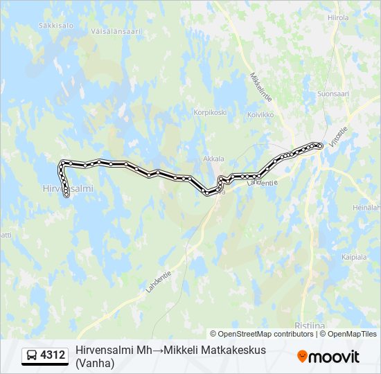 4312 Reitti: Aikataulut, pysäkit ja kartat – Hirvensalmi Mh‎→Mikkeli  Matkakeskus (Vanha) (päivitetty)