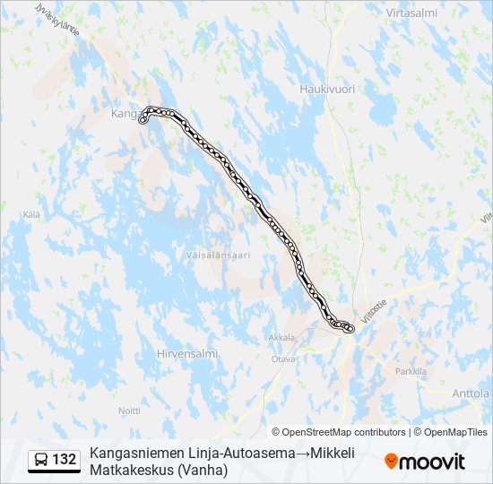 132 Reitti: Aikataulut, pysäkit ja kartat – Kangasniemen  Linja-Autoasema‎→Mikkeli Matkakeskus (Vanha) (päivitetty)