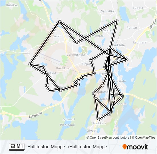 M1 bussi -linjakartta