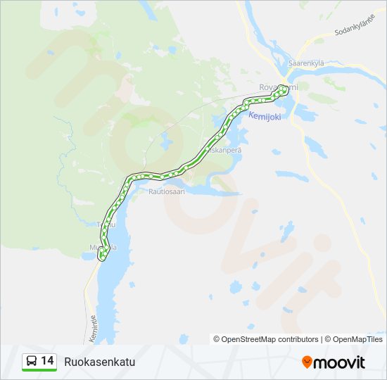 14 bussi -linjakartta