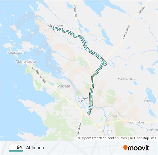 64 Reitti: Aikataulut, pysäkit ja kartat – Ahlainen (päivitetty)