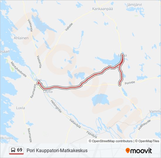 69 bussi -linjakartta