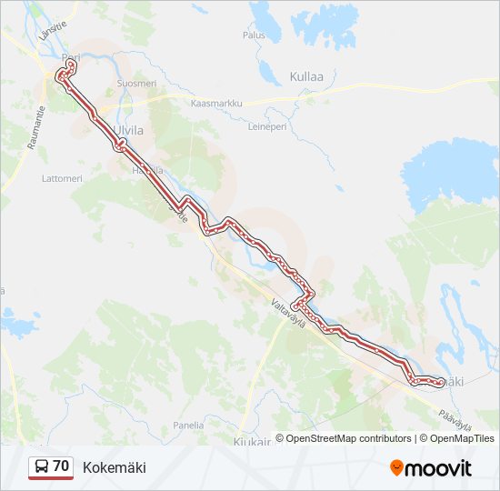 70 Reitti: Aikataulut, pysäkit ja kartat – Kokemäki (päivitetty)