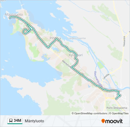 34m Reitti: Aikataulut, pysäkit ja kartat – Mäntyluoto (päivitetty)