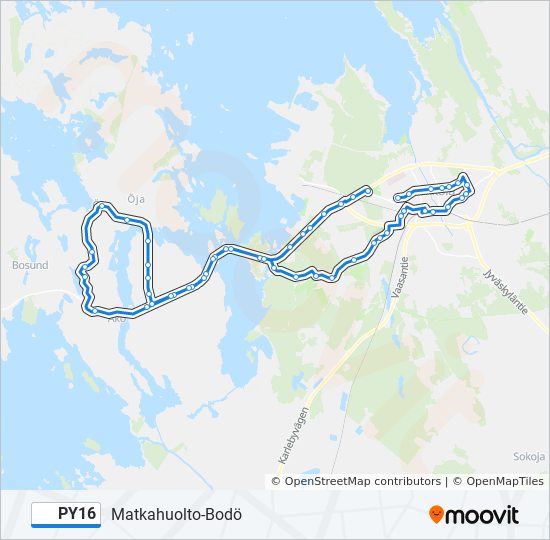 py16 Reitti: Aikataulut, pysäkit ja kartat – Puutarhakatu (päivitetty)