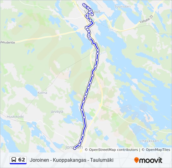 62 bussi -linjakartta