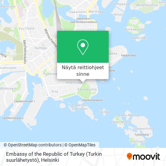 Kuinka päästä kohteeseen Embassy of the Republic of Turkey (Turkin  suurlähetystö) paikassa Helsinki kulkuvälineellä Bussi, Raitiovaunu, Metro  tai Juna?