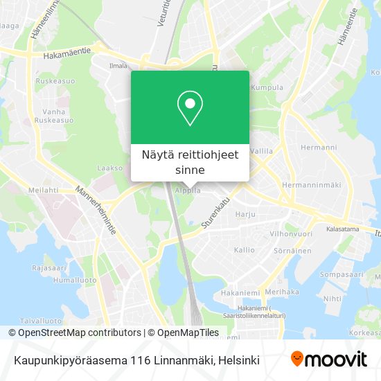Kaupunkipyöräasema 116 Linnanmäki kartta
