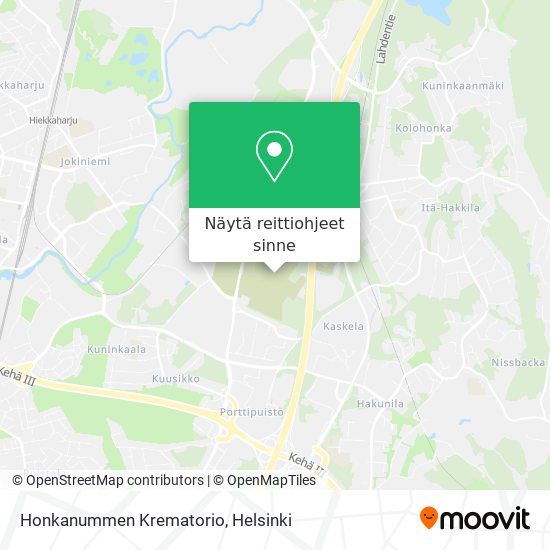 Honkanummen Krematorio kartta
