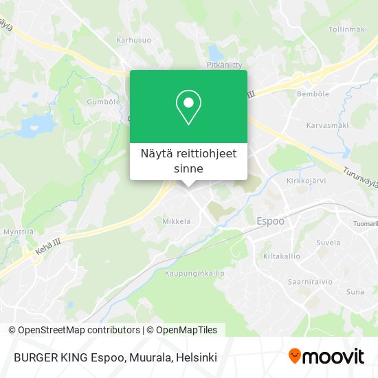 BURGER KING Espoo, Muurala kartta