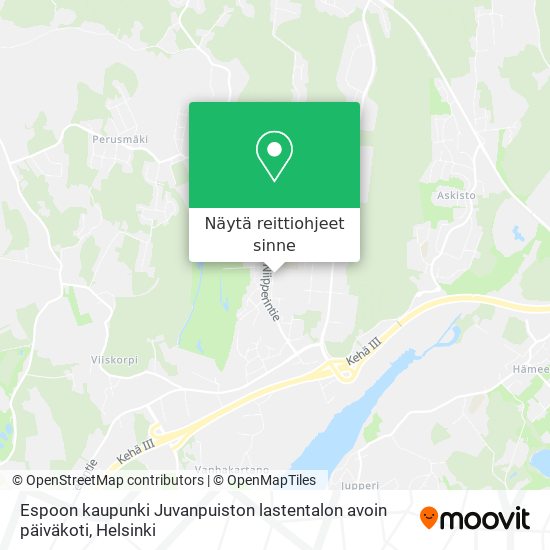 Espoon kaupunki Juvanpuiston lastentalon avoin päiväkoti kartta