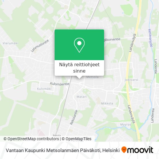 Vantaan Kaupunki Metsolanmäen Päiväkoti kartta