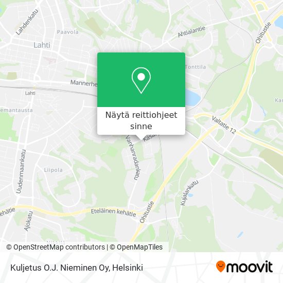 Kuljetus O.J. Nieminen Oy kartta