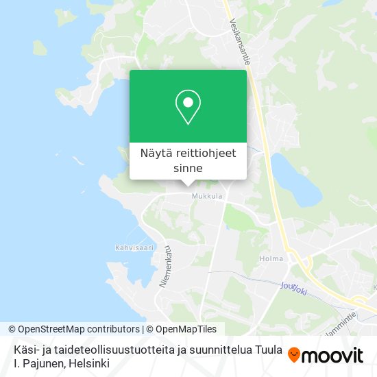 Käsi- ja taideteollisuustuotteita ja suunnittelua Tuula I. Pajunen kartta