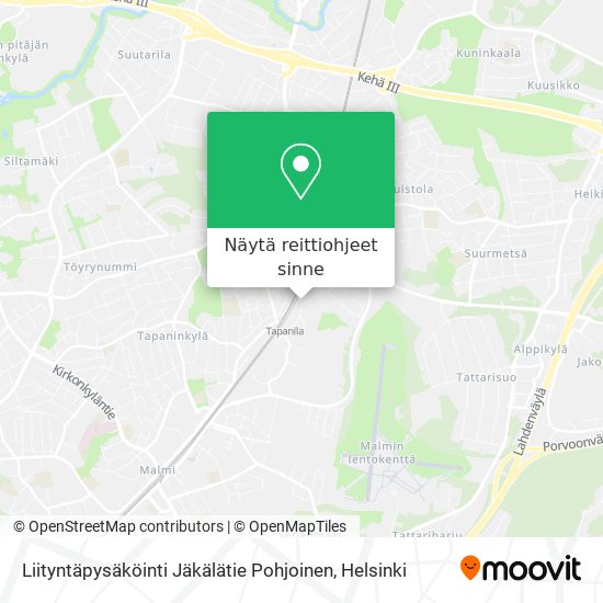 Liityntäpysäköinti Jäkälätie Pohjoinen kartta