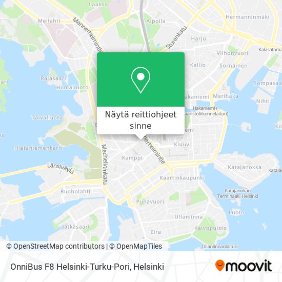 OnniBus F8 Helsinki-Turku-Pori kartta