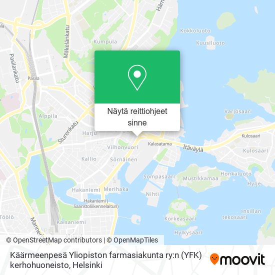 Käärmeenpesä Yliopiston farmasiakunta ry:n (YFK) kerhohuoneisto kartta