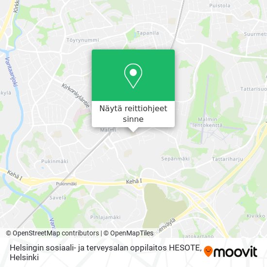 Helsingin sosiaali- ja terveysalan oppilaitos HESOTE kartta
