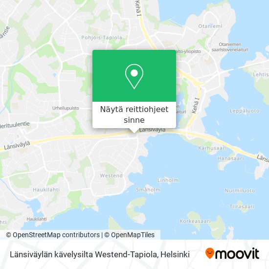 Länsiväylän kävelysilta Westend-Tapiola kartta
