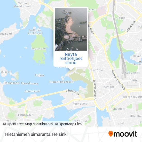 Kuinka päästä kohteeseen Hietaniemen uimaranta paikassa Helsinki  kulkuvälineellä Bussi, Juna, Metro tai Raitiovaunu?