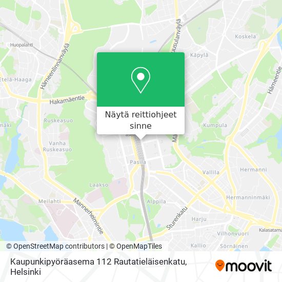 Kaupunkipyöräasema 112 Rautatieläisenkatu kartta