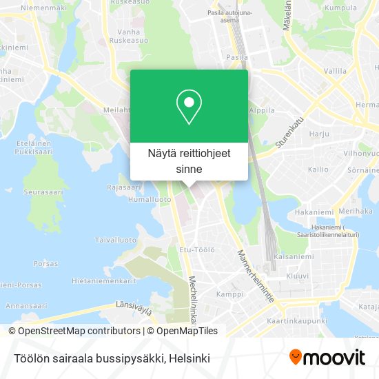 Töölön sairaala bussipysäkki kartta