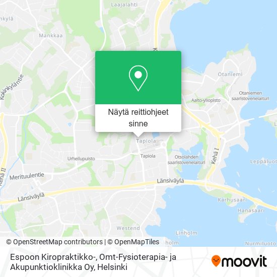 Espoon Kiropraktikko-, Omt-Fysioterapia- ja Akupunktioklinikka Oy kartta