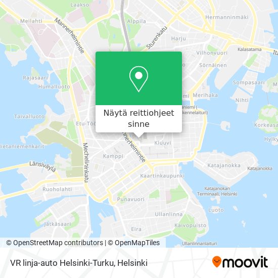VR linja-auto Helsinki-Turku kartta