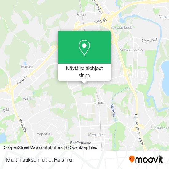 Kuinka päästä kohteeseen Martinlaakson lukio paikassa Vantaa  kulkuvälineellä Bussi, Juna tai Raitiovaunu?