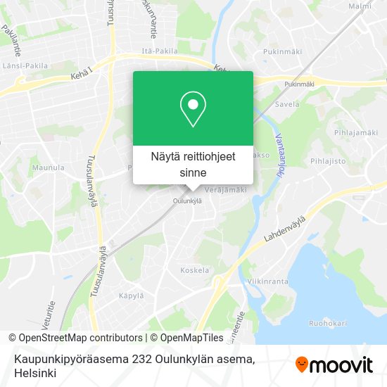 Kaupunkipyöräasema 232 Oulunkylän asema kartta