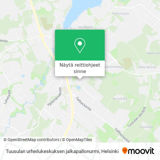 Tuusulan urheilukeskuksen jalkapallonurmi kartta