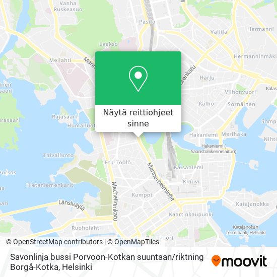 Savonlinja bussi Porvoon-Kotkan suuntaan / riktning Borgå-Kotka kartta