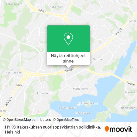 HYKS Itäkeskuksen nuorisopsykiatrian poliklinikka kartta