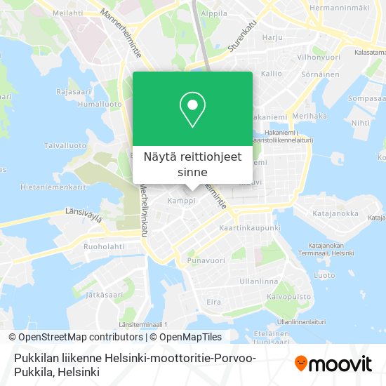 Pukkilan liikenne Helsinki-moottoritie-Porvoo-Pukkila kartta