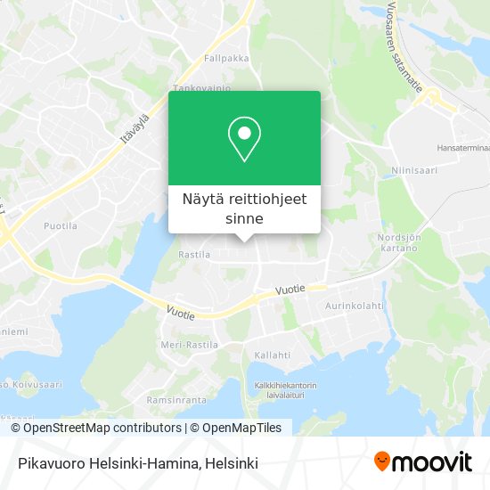 Pikavuoro Helsinki-Hamina kartta