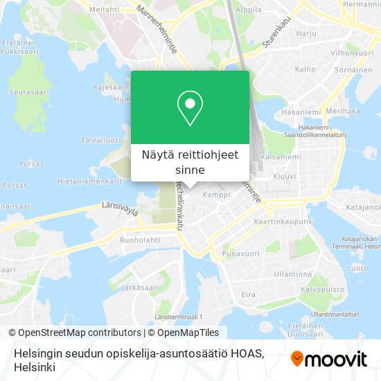 Helsingin seudun opiskelija-asuntosäätiö HOAS kartta