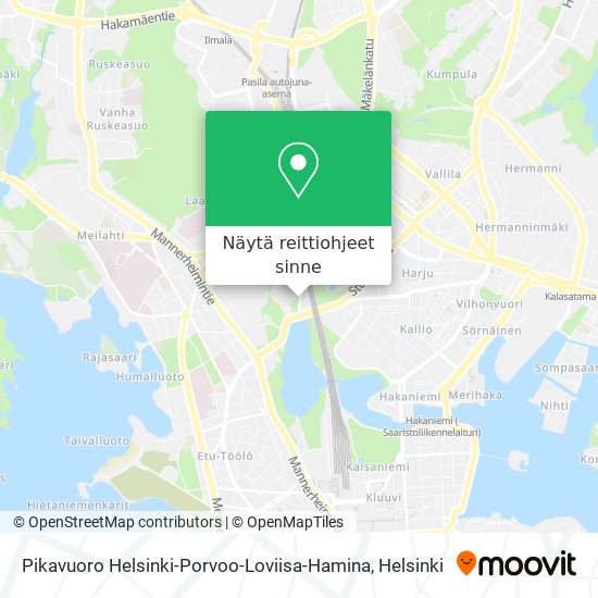 Pikavuoro Helsinki-Porvoo-Loviisa-Hamina kartta