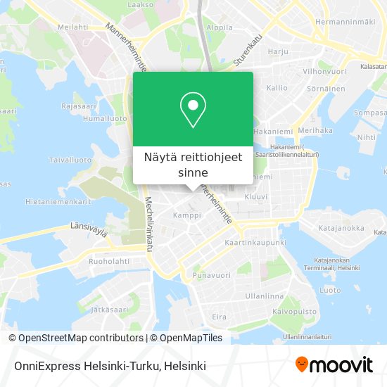 OnniExpress Helsinki-Turku kartta