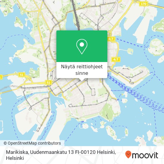 Marikiska, Uudenmaankatu 13 FI-00120 Helsinki kartta