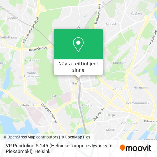 VR Pendolino S 145 (Helsinki-Tampere-Jyväskylä-Pieksämäki) kartta