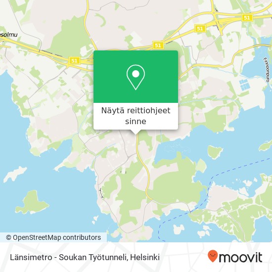 Länsimetro - Soukan Työtunneli kartta