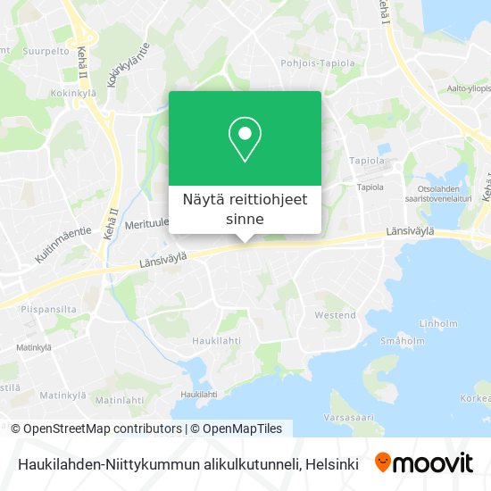 Haukilahden-Niittykummun alikulkutunneli kartta