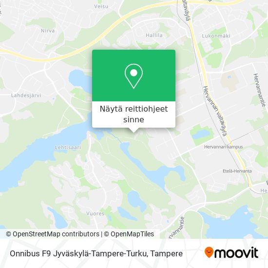Onnibus F9 Jyväskylä-Tampere-Turku kartta