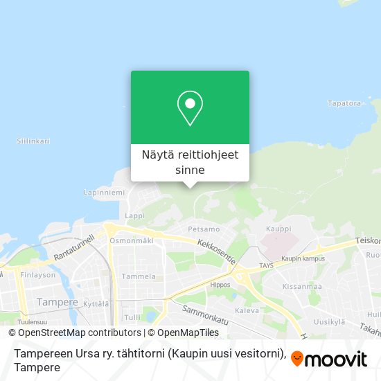 Tampereen Ursa ry. tähtitorni (Kaupin uusi vesitorni) kartta