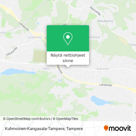 Kuhmoinen-Kangasala-Tampere kartta