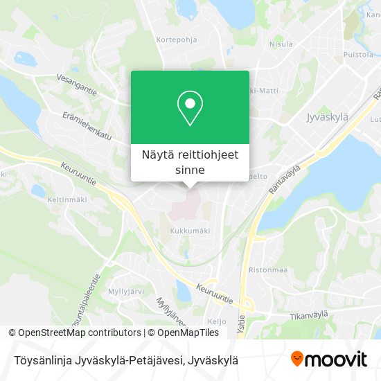 Töysänlinja Jyväskylä-Petäjävesi kartta