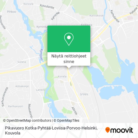 Pikavuoro Kotka-Pyhtää-Loviisa-Porvoo-Helsinki kartta